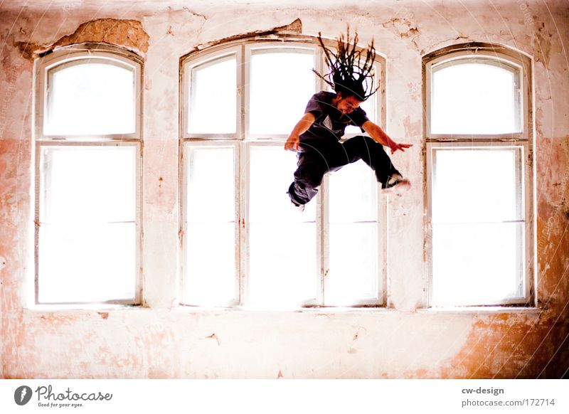 Jump up, Jump up and Colour photo Multicoloured Interior shot Copy Space left Copy Space right Copy Space bottom Day Central perspective Full-length Forward
