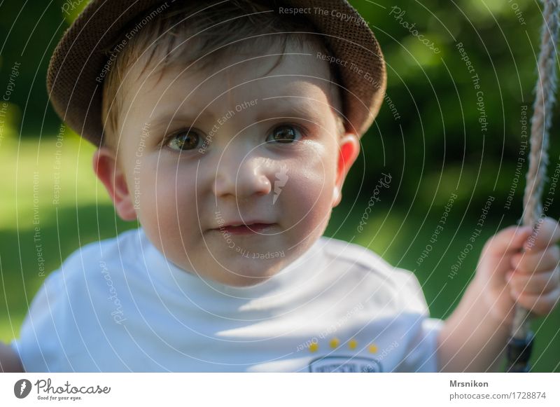rock Toddler Boy (child) Brother Infancy 1 Human being 1 - 3 years Observe Smiling Son Hat Warmth Summer Summer vacation Swing To swing Playing Effortless