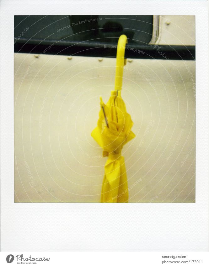 [KI09.1] yellow eye-catcher the: the umbrella from john steed Colour photo Multicoloured Exterior shot Close-up Detail Polaroid Copy Space left Copy Space right