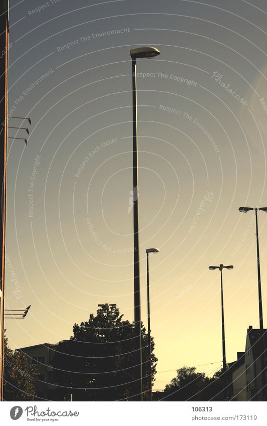 Photo number 128786 Colour photo Exterior shot Experimental Morning daylight Light Reflection Town Emotions Moody Lamp Lantern Lamp post Sky Direction