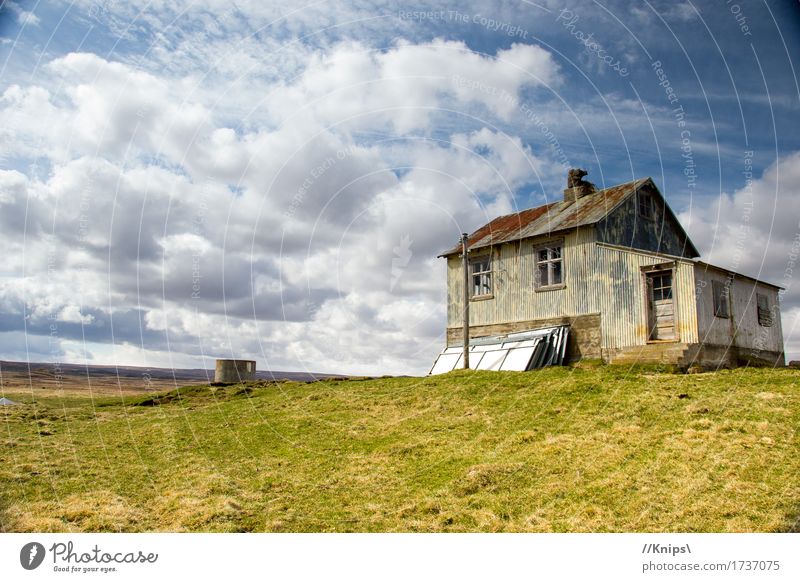 Where time stands still... Nature Landscape Clouds Beautiful weather Grass Meadow Deserted Hut Metal Rust Living or residing Old Historic Loneliness Idyll Past