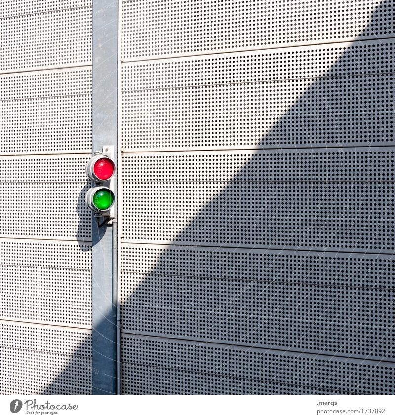 two Wall (barrier) Wall (building) Traffic light Line Simple Green Red Safety Resolve Metal White Bright Colour photo Exterior shot Pattern