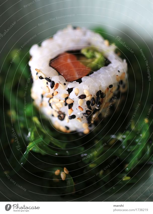 Sushi I Fish Rice Asian Food Delicious Nutrition Healthy Eating Dish Food photograph Appetite Exotic Kitchen Cooking recipe Wooden table Bowl Salmon Sesame