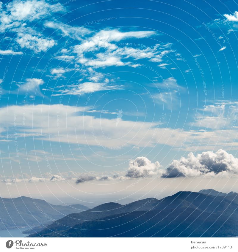 cloudline Summer Mountain Nature Landscape Air Sky Clouds Horizon Weather Beautiful weather Hill Canton Tessin Mountain range Cloud formation Band of cloud Free