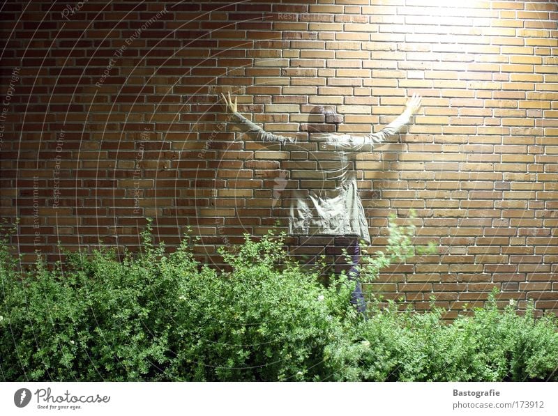 invisible girl Colour photo Exterior shot Experimental Copy Space left Night Long exposure Looking away Human being 1 Wall (barrier) Wall (building) Emotions