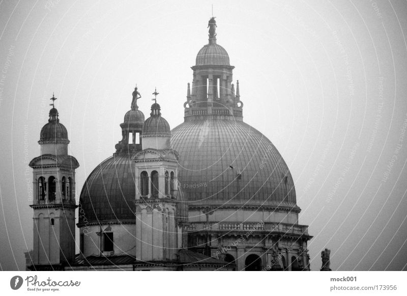 Venice in Winter III Black & white photo Exterior shot Copy Space right Shadow Central perspective Italy Europe Port City Old town Church Roof Culture Art
