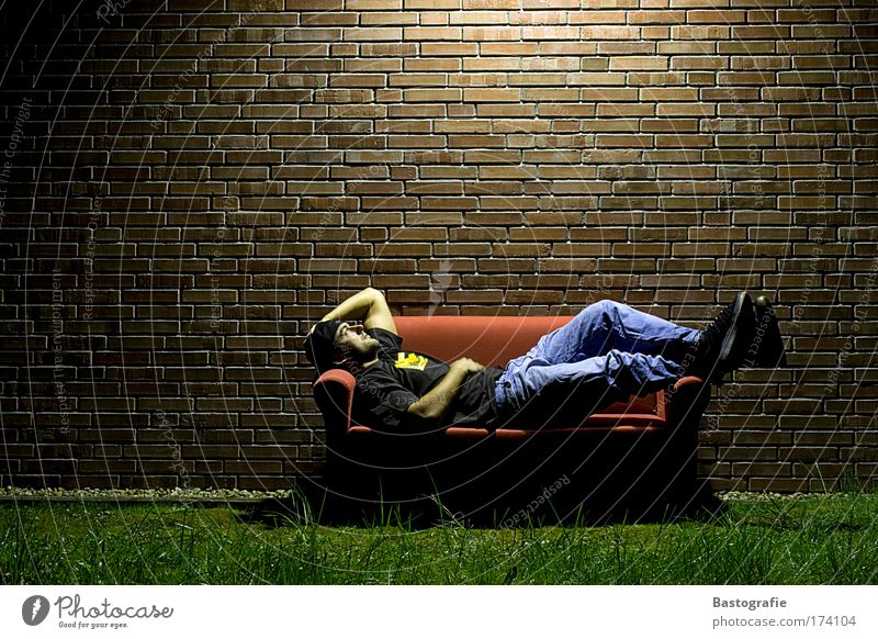 just relax for one moment Colour photo Copy Space top Night Relaxation Calm Freedom Flat (apartment) Sofa Living room Human being Masculine 1 Garden
