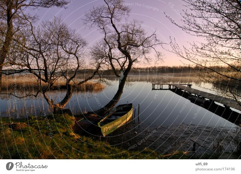 Lake Masuria Colour photo Exterior shot Twilight Sunrise Sunset Wide angle Nature Landscape Water Sky Relaxation Dream Wet Natural Violet Romance Calm