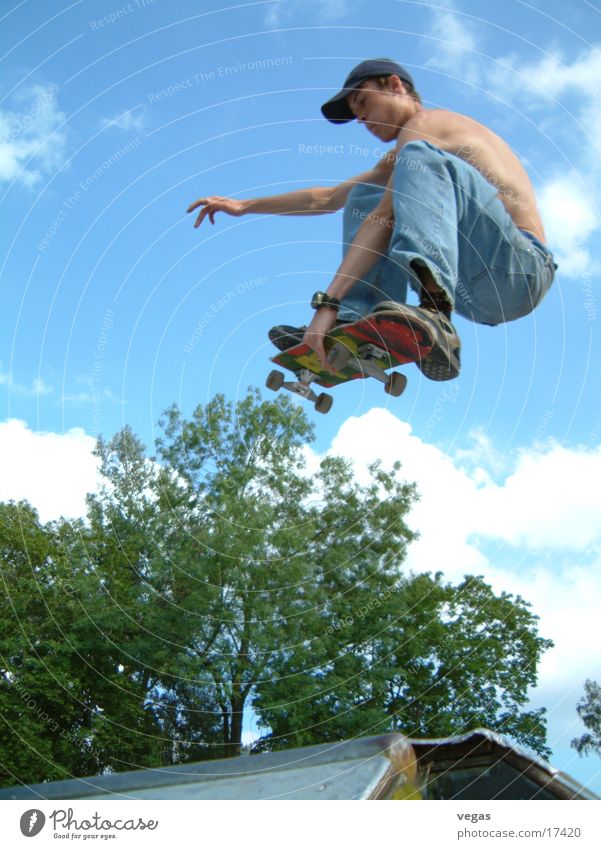 guy in the sky Jump Ramp Extreme sports Skateboarding Sky Flying