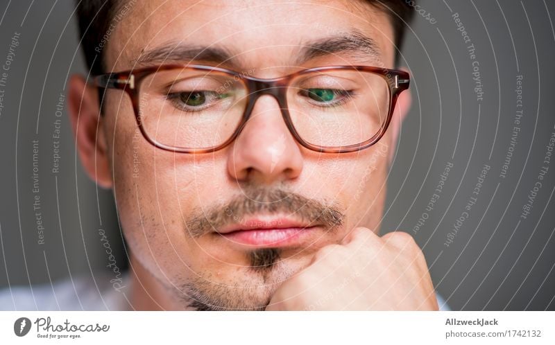 Close Portrait 3 Masculine Young man Youth (Young adults) Man Adults Face 1 Human being 30 - 45 years Eyeglasses Brunette Moustache Patient Calm Boredom