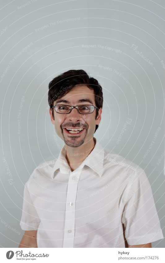 HAPPY! HAPPY! Colour photo Studio shot Neutral Background Flash photo Portrait photograph Looking into the camera Masculine Face 1 Human being 18 - 30 years