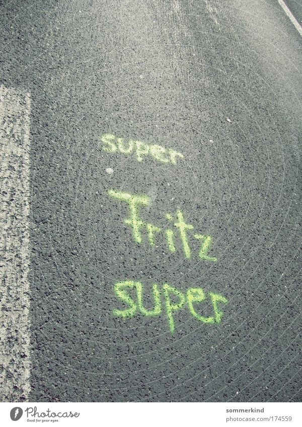 super Fritz super Joy Sportsperson Success Racecourse Career Team Masculine Street Sign Characters Graffiti Line Positive Green Happy Contentment Enthusiasm