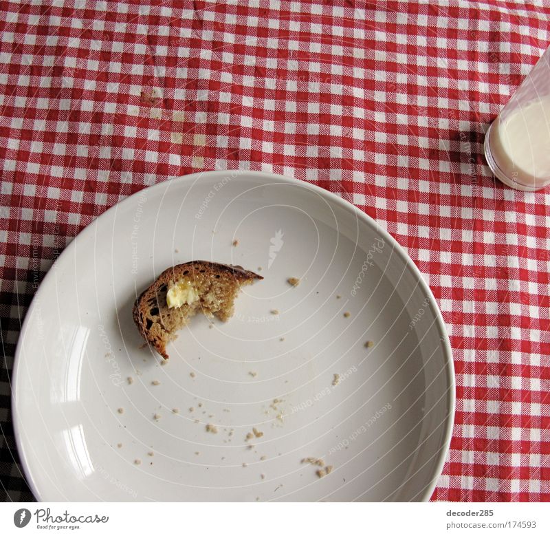 meagre breakfast Colour photo Deserted Day Long shot Food Dairy Products Bread Nutrition Breakfast Beverage Milk Plate Glass Drinking Living or residing Simple