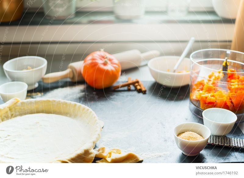 Pumpkin cake preparation on kitchen table at the window Food Vegetable Cake Nutrition Banquet Crockery Lifestyle Style Design Healthy Eating Living or residing