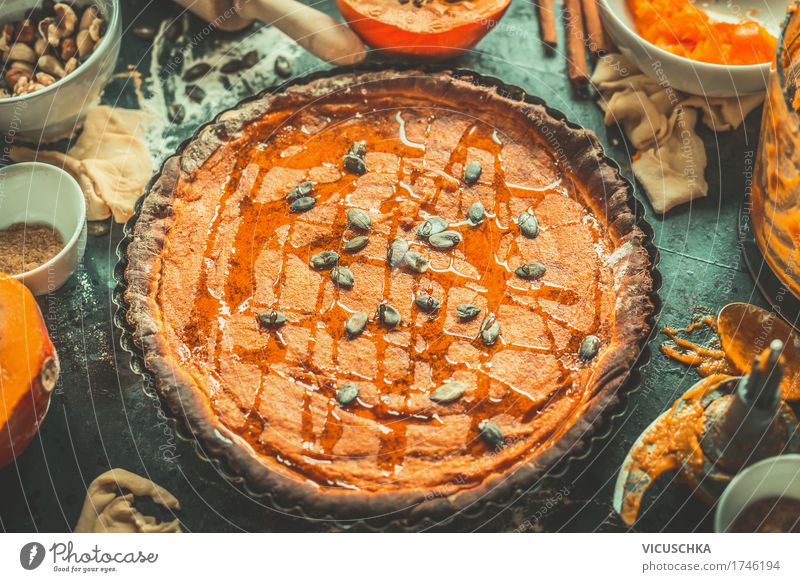 Pumpkin cake with ingredients Food Vegetable Dough Baked goods Cake Dessert Herbs and spices Nutrition Organic produce Vegetarian diet Crockery Style Design