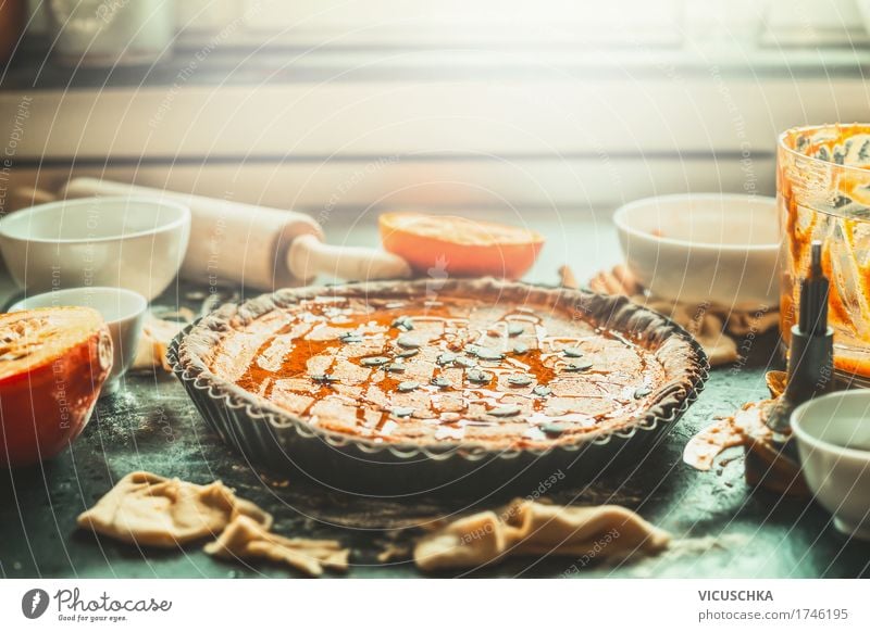Pumpkin cake on kitchen table at window Food Vegetable Cake Dessert Nutrition Banquet Organic produce Crockery Style Design Life Living or residing