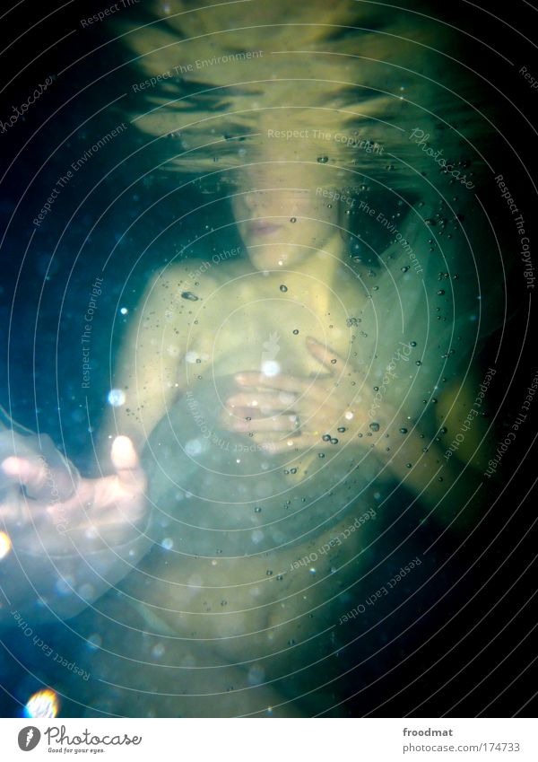 yellow submarine Colour photo Multicoloured Underwater photo Artificial light Flash photo Upper body Elegant Jogging Swimming pool Human being Feminine