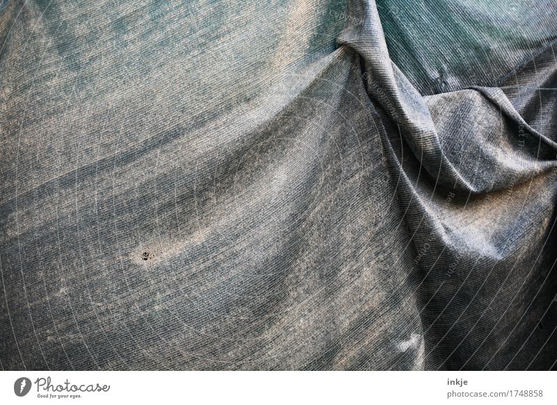 old tarpaulin Covers (Construction) Wrinkles Plastic Hang Old Dirty Broken Blue Gray Green Protection Packaged Weather protection Colour photo Exterior shot