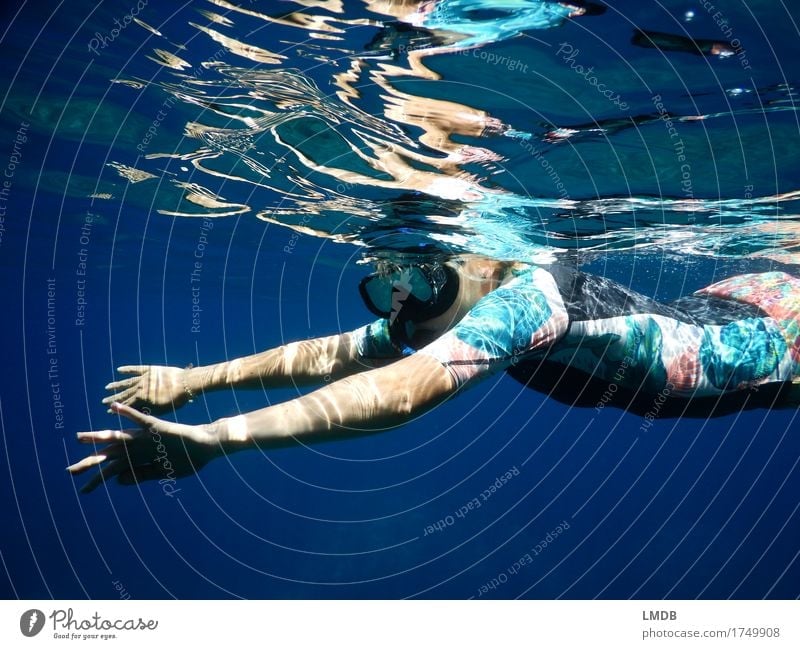 Snorkeling under the (water) mirror Swimming & Bathing Leisure and hobbies Vacation & Travel Summer Ocean Waves Feminine Young woman Youth (Young adults) Woman