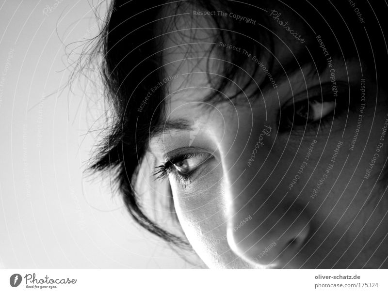 view into the void Black & white photo Looking away Human being Feminine Young woman Youth (Young adults) Head Eyes 1 Sadness Concern Grief Lovesickness Longing
