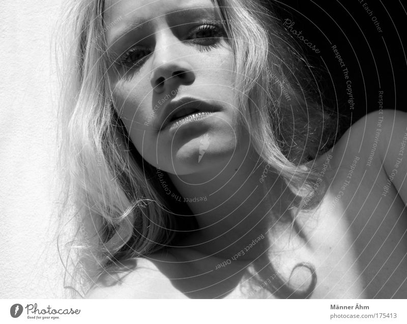 Black or White. Black & white photo Shadow Contrast Sunlight Sunbeam Portrait photograph Feminine Young woman Youth (Young adults) Woman Adults Skin Head