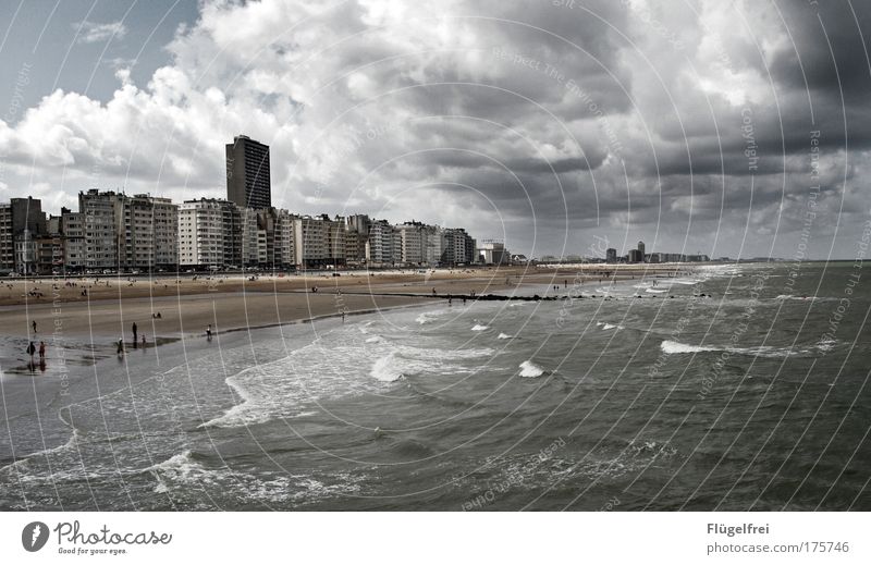 The day that Ostend stood still Landscape Sand Clouds Storm clouds Summer Bad weather Wind Gale Thunder and lightning Waves Coast Beach North Sea Ocean Blue