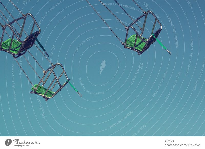 Fair time (1) Leisure and hobbies Fairs & Carnivals Carousel Chairoplane Vertigo Invitation Centripetal force Rotate Hang Cool (slang) Blue Green Silver Joy