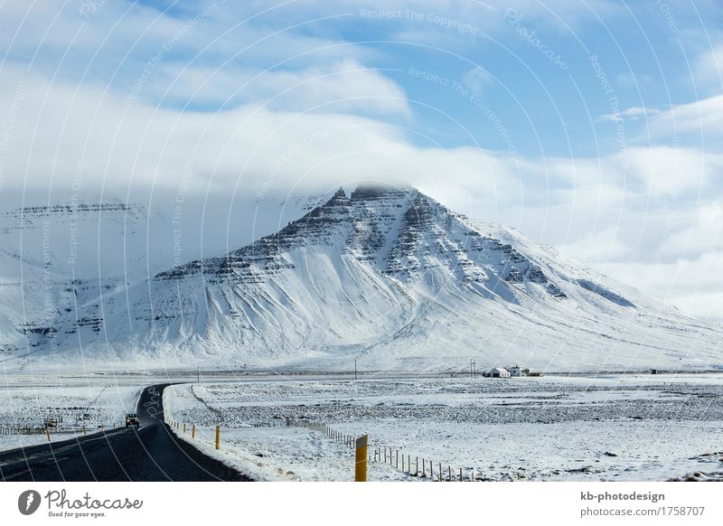 Impressive snowy landscape at the ringroad in Iceland Vacation & Travel Tourism Adventure Far-off places Winter Snow Winter vacation Bad weather Frost Mountain