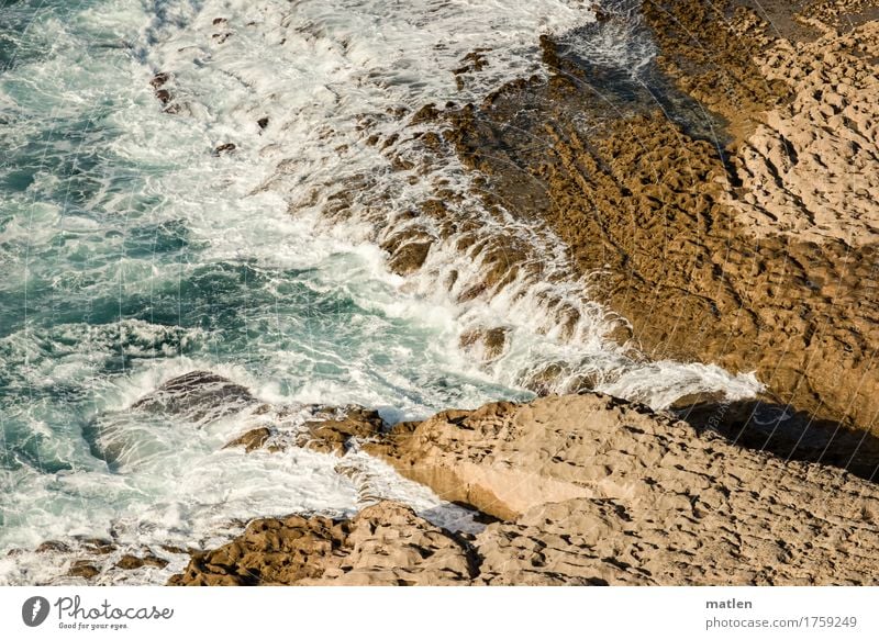 encounter Nature Water Summer Beautiful weather Rock Waves Coast Reef Ocean Together Blue Brown White Colour photo Exterior shot Abstract Pattern