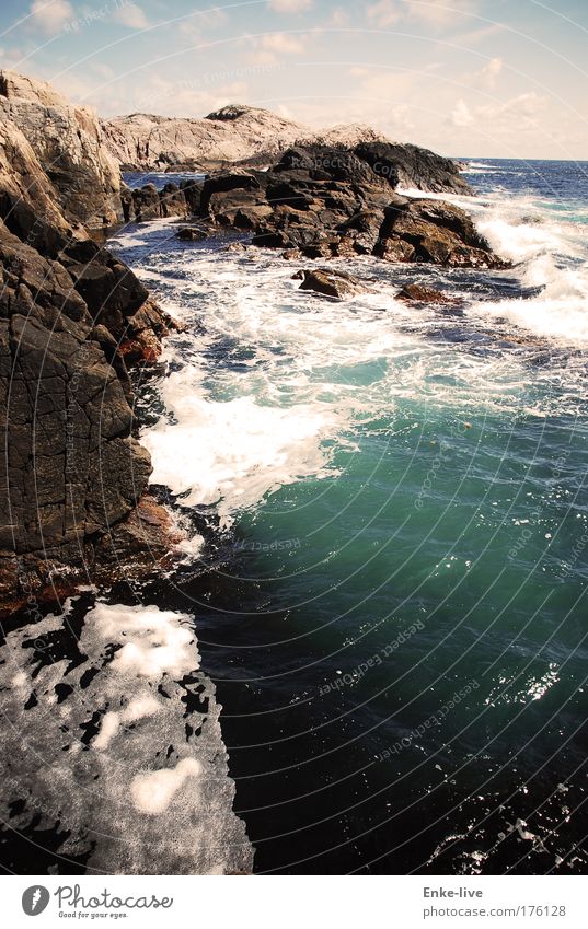 Lindesnes 1 Colour photo Exterior shot Aerial photograph Deserted Copy Space right Day Shadow Bird's-eye view Landscape Water Summer Beautiful weather Rock