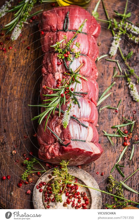 Roast beef with herbs and spices Food Meat Herbs and spices Nutrition Banquet Organic produce Style Design Table Roast joint Joint of beef Food photograph