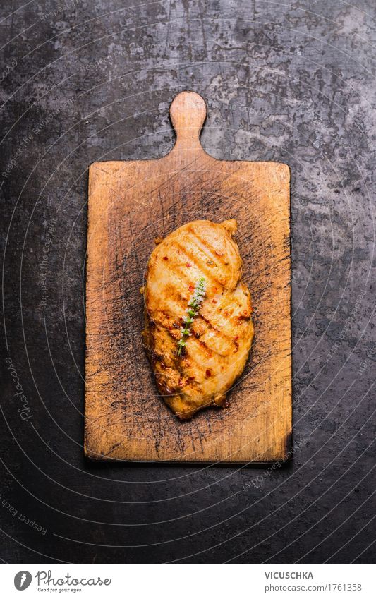 Roasted chicken breast on the chopping board Food Meat Nutrition Lunch Dinner Organic produce Style Design Healthy Eating Table Barbecue (apparatus) Chicken