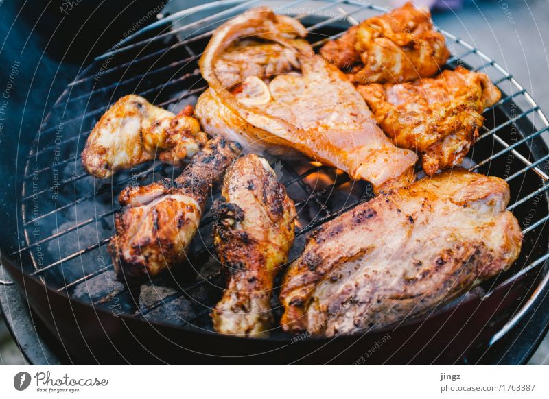 fresh meat Food Meat Poultry Barbecue (event) BBQ season Barbecue (apparatus) Eating Fresh Hot Delicious Juicy Orange Black Appetite Colour photo Close-up