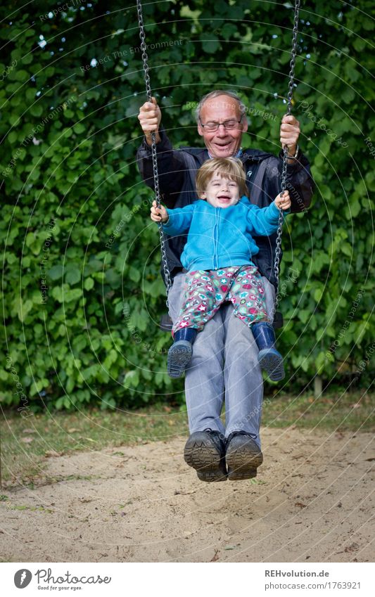 child swings together with grandpa Leisure and hobbies Playing Human being Masculine Child Toddler Boy (child) Man Adults Male senior Grandfather Infancy 2