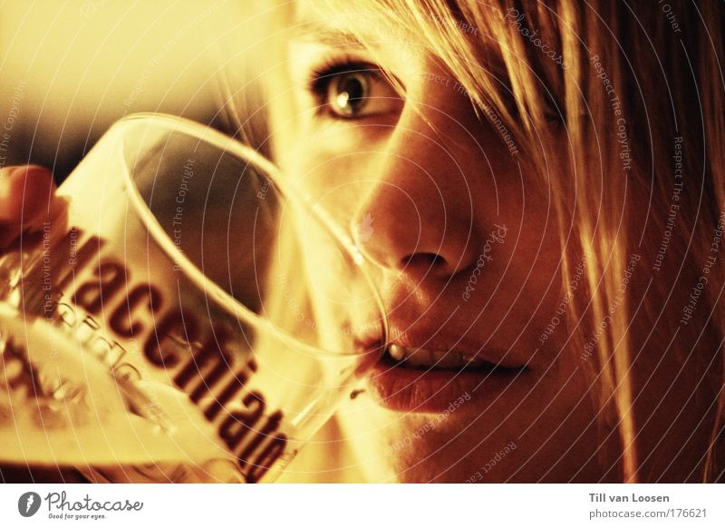 latte. Colour photo Interior shot Day Portrait photograph Forward Food To have a coffee Beverage Drinking Hot drink Latte macchiato Glass Feminine Young woman