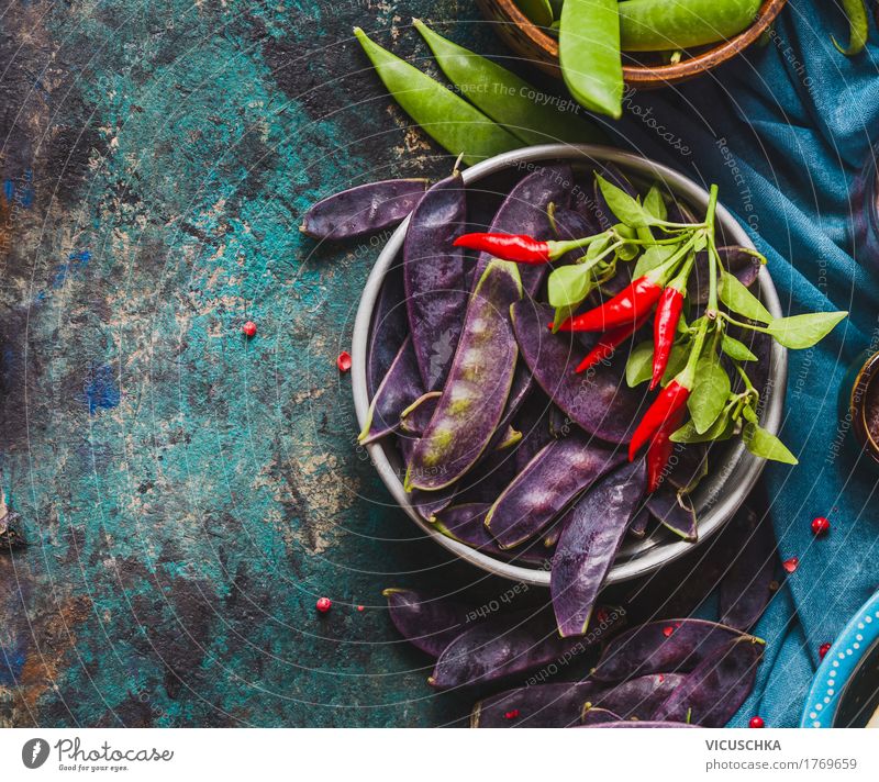 Bowl with purple pea pods Food Vegetable Herbs and spices Nutrition Organic produce Vegetarian diet Diet Style Design Healthy Eating Life Table Kitchen Nature