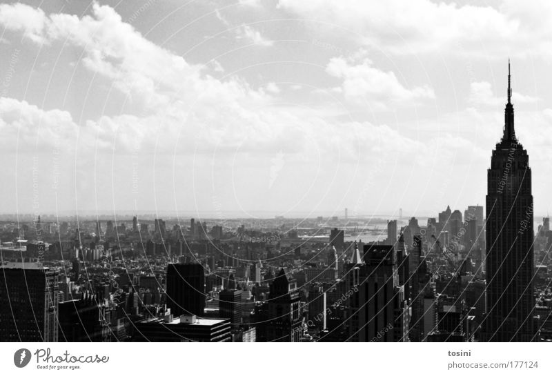 manhattan Black & white photo Exterior shot Copy Space left Copy Space top Day Contrast Wide angle Luxury Sightseeing City trip Sky Clouds Summer New York City