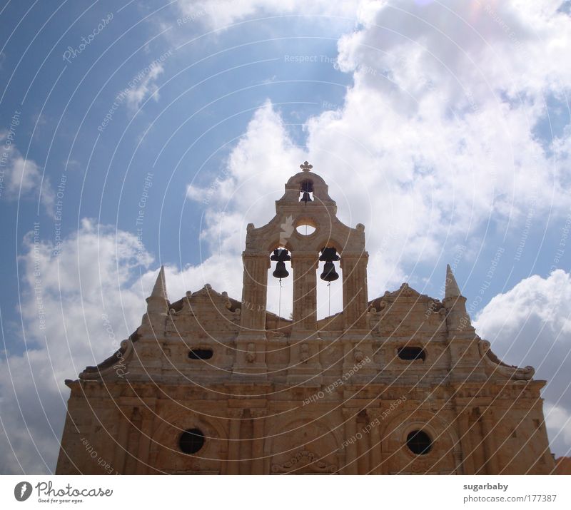 The clouds pass by... Colour photo Exterior shot Deserted Day Sunlight Worm's-eye view Culture Monument Crete Greece Europe Church Tower Manmade structures