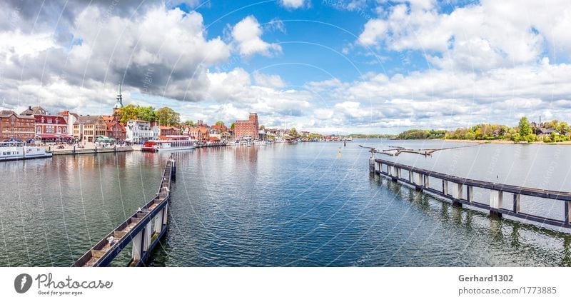 Panorama of the Schlei and the harbour in Kappeln Vacation & Travel Tourism Trip Sightseeing Summer vacation Ocean Environment Water Coast Fjord Baltic Sea Town
