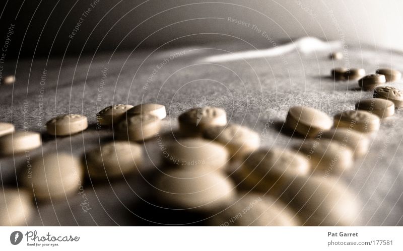 tablets Colour photo Interior shot Deserted Artificial light Contrast Shallow depth of field Medication Health care Intoxicant Yellow White Vice Pain