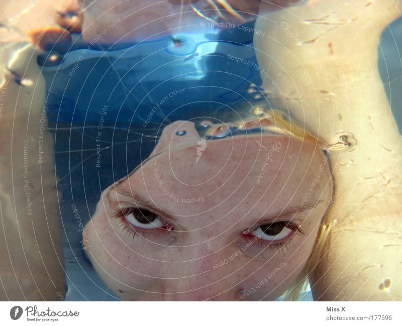dive Colour photo Multicoloured Close-up Detail Underwater photo Reflection Sunlight Looking Looking into the camera Swimming & Bathing Summer vacation