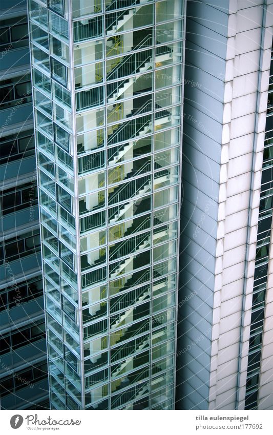 downwards Colour photo Exterior shot Evening Bird's-eye view Berlin Capital city Deserted High-rise Building Architecture Wall (barrier) Wall (building) Stairs