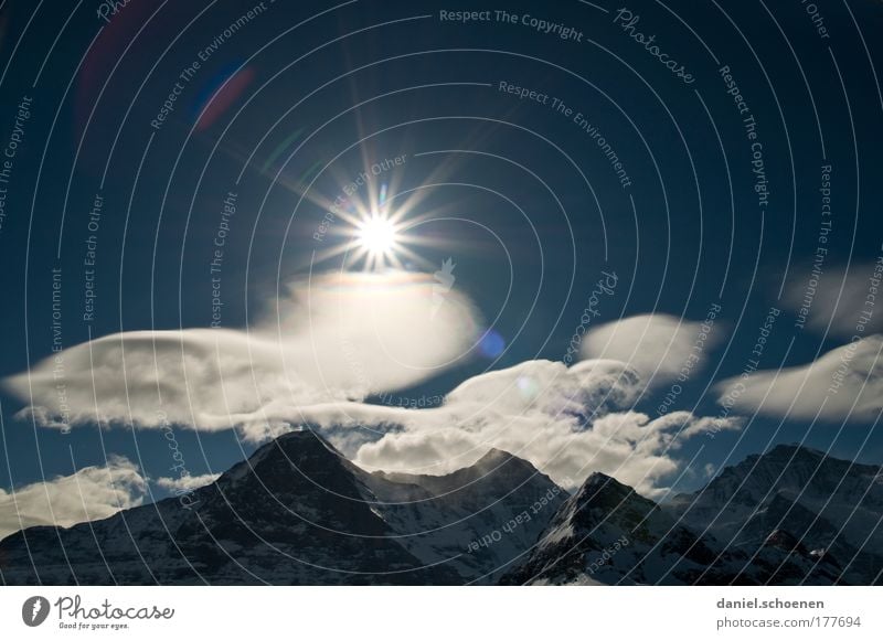 Bernese Oberland Copy Space left Copy Space right Copy Space top Day Sunlight Sunbeam Back-light Panorama (View) Nature Landscape Sky Clouds Climate