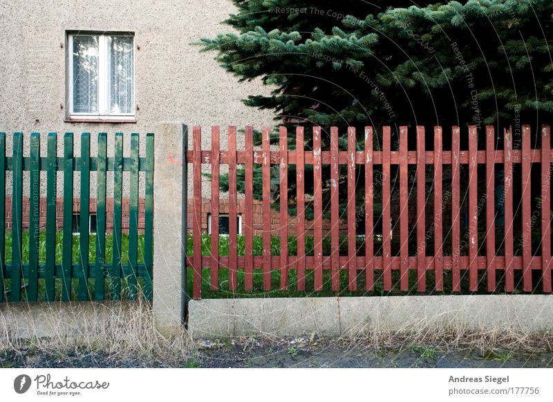 The window to the fence Colour photo Subdued colour Exterior shot Deserted Day Contrast Living or residing Flat (apartment) House (Residential Structure) Tree