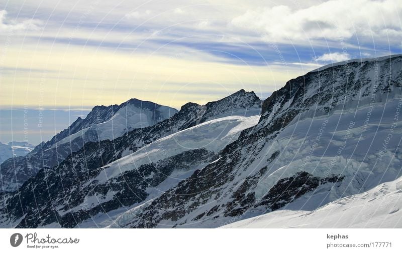 3471m üNN Colour photo Exterior shot Deserted Copy Space top Day Landscape Sky Winter Beautiful weather Ice Frost Snow Rock Alps Mountain virgin yoke Peak