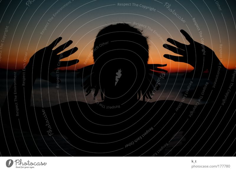 earlobe Colour photo Exterior shot Twilight Silhouette Sunrise Sunset Back-light Masculine Young man Youth (Young adults) Head Ear Hand 18 - 30 years Adults