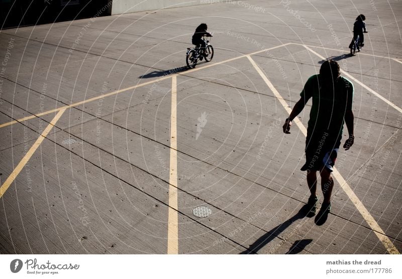 MONDAY IN THE MAUERPARK Colour photo Subdued colour Exterior shot Morning Day Light Shadow Contrast Silhouette Full-length Playing Summer Sun Cycling Hacky Sack