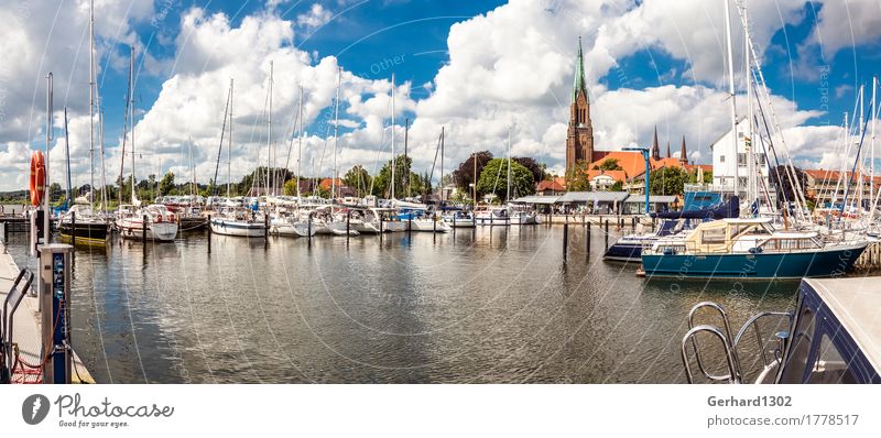 Panorama of the marina of Schleswig with the cathedral of Schleswig Sailing Bicycle Nature Water Beautiful weather Coast Baltic Sea Town Port City Landmark