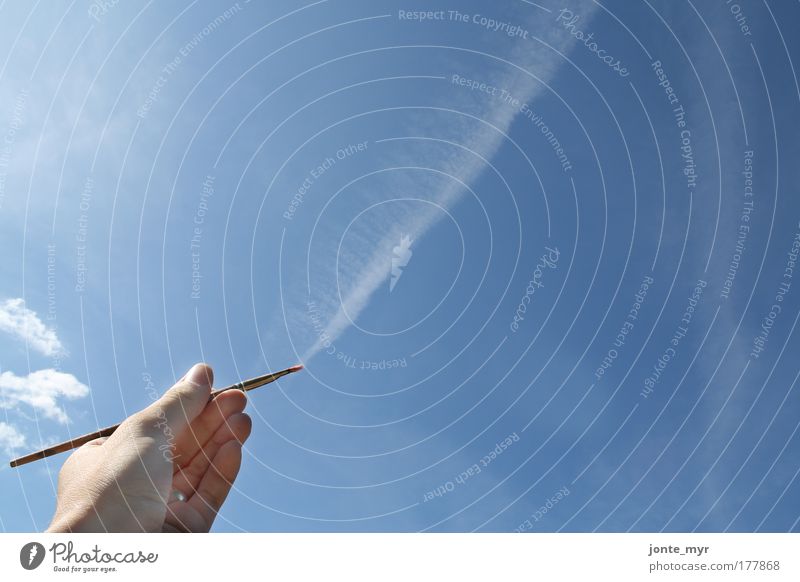 sky painter Aviation Arm Hand Fingers Painting and drawing (object) Paintbrush Painter Draw Environment Nature Air Sky Clouds Summer Beautiful weather