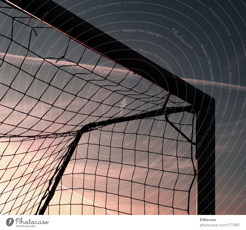 Football goal in the evening sky Life Harmonious Leisure and hobbies Playing Summer Sports Ball sports Sportsperson Goalkeeper Football pitch Sky Night sky
